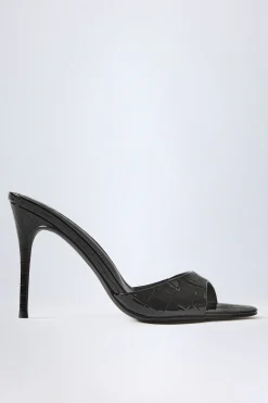 Oh Polly Fall Outfits | Party Dresses^Almond-Toe Heeled Mules in Croc Patent Black CrocPatentBlack