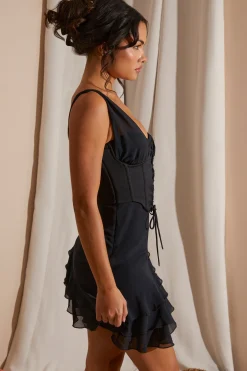 Oh Polly Women'S Clothing Sale - $65 And Under | Women'S Clothing Sale - $40 And Under^Asymmetric Corset Frill Mini Dress in Black