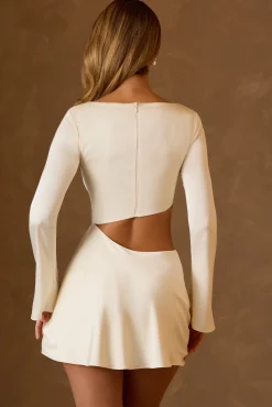 Oh Polly Satin Dresses^Asymmetric Cut-Out A-Line Mini Dress in Ivory