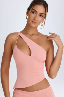Oh Polly Co-Ords | Tops^Asymmetric Cut-Out Top in Apricot Pink ApricotPink