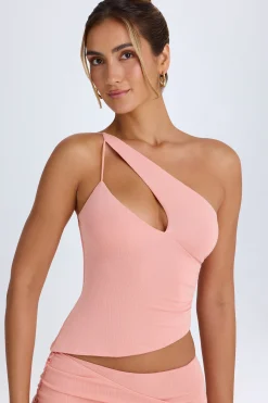 Oh Polly Co-Ords | Tops^Asymmetric Cut-Out Top in Apricot Pink ApricotPink