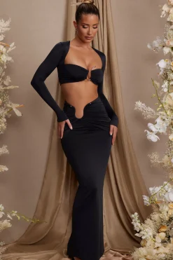 Oh Polly Skirts & Skorts | Co-Ords^Asymmetric Draped Maxi Skirt in Black
