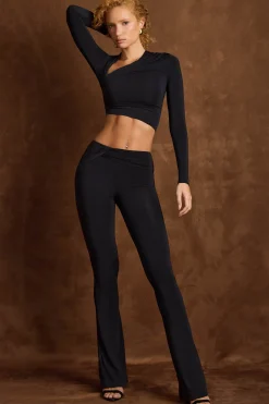 Oh Polly Bottoms | Co-Ords^Asymmetric Draped Mid-Rise Flared Trousers in Black