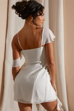 Oh Polly Bride To Be | Georgette And Chiffon^Asymmetric Draped Mini Dress in White