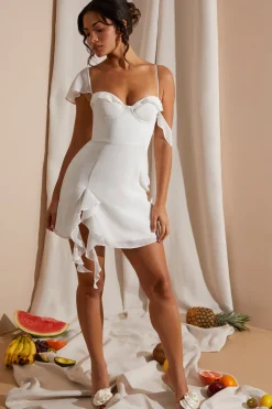 Oh Polly Bride To Be | Georgette And Chiffon^Asymmetric Draped Mini Dress in White