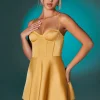 Oh Polly Women'S Clothing Sale - $65 And Under | Women'S Clothing Sale - $40 And Under^Asymmetric Hem Corset Mini Dress in Gold