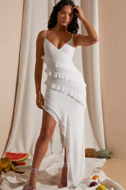 Oh Polly Women'S Clothing Sale - $65 And Under | Women'S Clothing Sale - $40 And Under^Asymmetric Multi Strap Ruffle Detail Maxi Dress in White