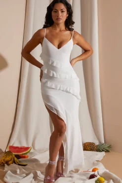 Oh Polly Women'S Clothing Sale - $65 And Under | Women'S Clothing Sale - $40 And Under^Asymmetric Multi Strap Ruffle Detail Maxi Dress in White