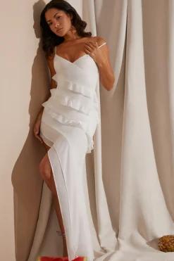 Oh Polly Women'S Clothing Sale - $65 And Under | Women'S Clothing Sale - $40 And Under^Asymmetric Multi Strap Ruffle Detail Maxi Dress in White