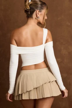 Oh Polly Tops^Asymmetric Off-Shoulder Draped Top in Vanilla