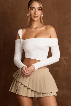 Oh Polly Tops^Asymmetric Off-Shoulder Draped Top in Vanilla