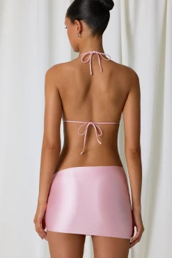 Oh Polly Cover-Ups^Asymmetric Ruched Micro Mini Skirt in Soft Pink SoftPink