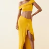 Oh Polly Bottoms | Co-Ords^Asymmetric Ruffled Low-Rise Maxi Skirt in Golden Yellow GoldenYellow