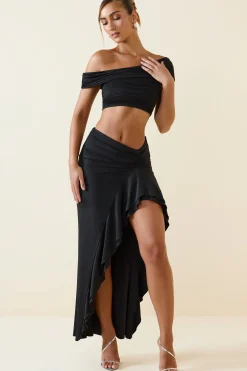 Oh Polly Skirts & Skorts | Bottoms^Asymmetric Ruffled Low-Rise Maxi Skirt in Black