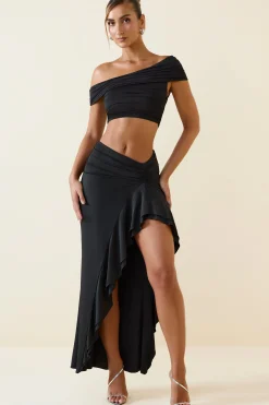 Oh Polly Skirts & Skorts | Bottoms^Asymmetric Ruffled Low-Rise Maxi Skirt in Black
