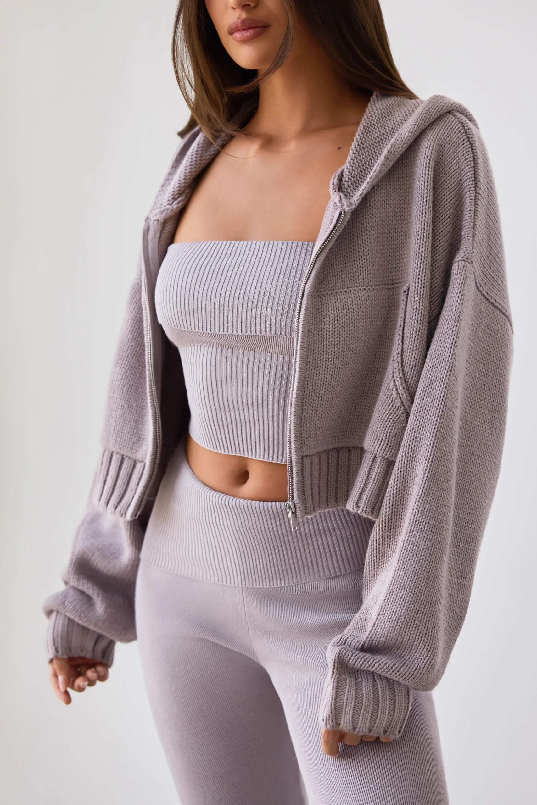 Oh Polly Knitwear | Matching Sets^Bandeau Chunky Knit Crop Top in Dusty Lavender DustyLavender
