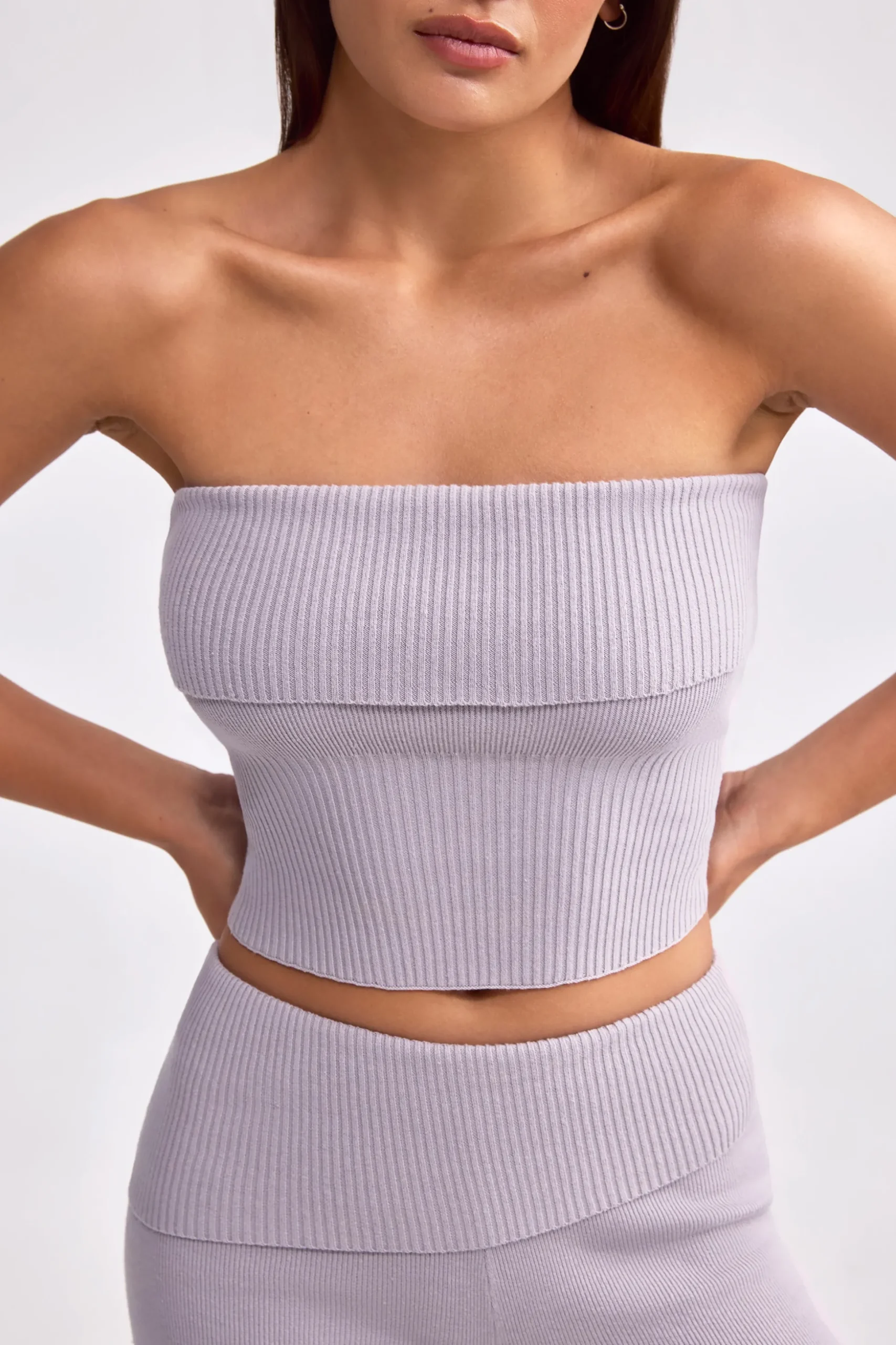 Oh Polly Knitwear | Matching Sets^Bandeau Chunky Knit Crop Top in Dusty Lavender DustyLavender