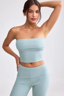 Oh Polly Knitwear | Matching Sets^Bandeau Chunky Knit Crop Top in Dusty Teal DustyTeal