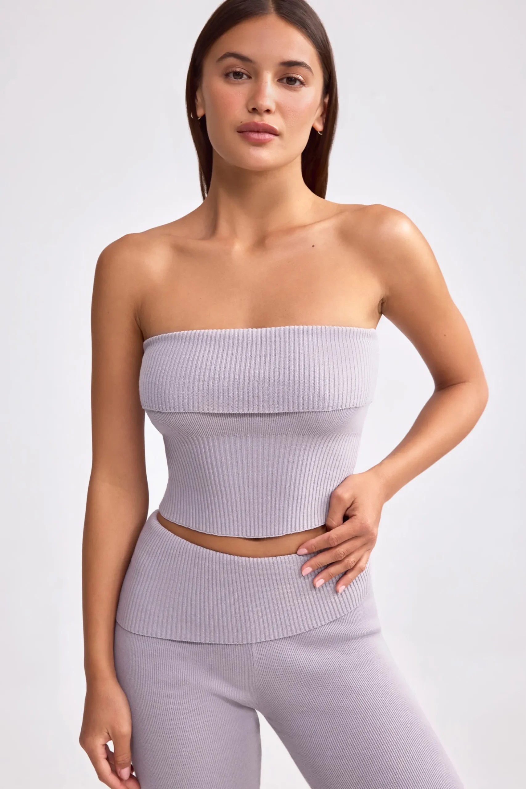 Oh Polly Knitwear | Matching Sets^Bandeau Chunky Knit Crop Top in Dusty Lavender DustyLavender