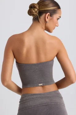 Oh Polly Matching Sets | Tops^Bandeau Crop Top in Washed Charcoal WashedCharcoal