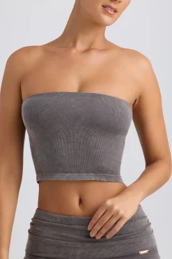 Oh Polly Matching Sets | Tops^Bandeau Crop Top in Washed Charcoal WashedCharcoal