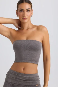Oh Polly Matching Sets | Tops^Bandeau Crop Top in Washed Charcoal WashedCharcoal