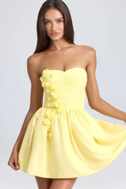 Oh Polly Party Dresses | Birthday^Bandeau Floral-Appliqué Corset Mini Dress in Lemon Sherbet LemonSherbet