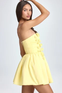 Oh Polly Party Dresses | Birthday^Bandeau Floral-Appliqué Corset Mini Dress in Lemon Sherbet LemonSherbet