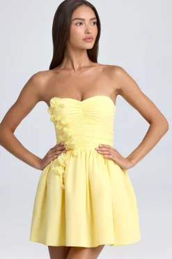 Oh Polly Party Dresses | Birthday^Bandeau Floral-Appliqué Corset Mini Dress in Lemon Sherbet LemonSherbet