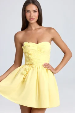 Oh Polly Party Dresses | Birthday^Bandeau Floral-Appliqué Corset Mini Dress in Lemon Sherbet LemonSherbet