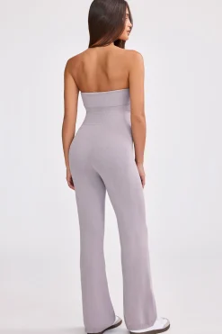 Oh Polly Knitwear^Bandeau Kick Flare Chunky Knit Jumpsuit in Dusty Lavender DustyLavender