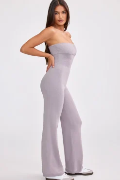 Oh Polly Knitwear^Bandeau Kick Flare Chunky Knit Jumpsuit in Dusty Lavender DustyLavender