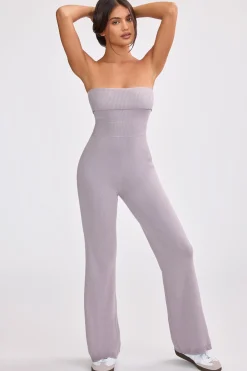 Oh Polly Knitwear^Bandeau Kick Flare Chunky Knit Jumpsuit in Dusty Lavender DustyLavender