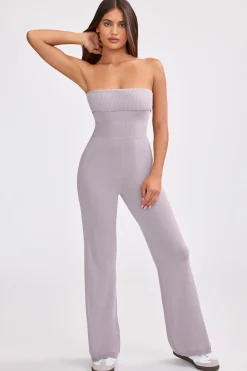 Oh Polly Knitwear^Bandeau Kick Flare Chunky Knit Jumpsuit in Dusty Lavender DustyLavender
