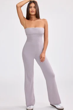 Oh Polly Knitwear^Bandeau Kick Flare Chunky Knit Jumpsuit in Dusty Lavender DustyLavender