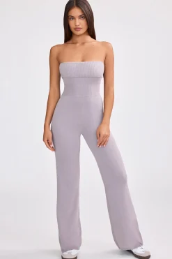 Oh Polly Knitwear^Bandeau Kick Flare Chunky Knit Jumpsuit in Dusty Lavender DustyLavender
