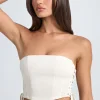 Oh Polly Co-Ords | Tops^Bandeau Lace-Up Corset Crop Top in Ecru