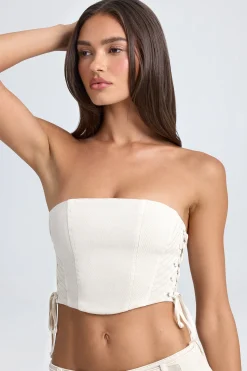 Oh Polly Co-Ords | Tops^Bandeau Lace-Up Corset Crop Top in Ecru