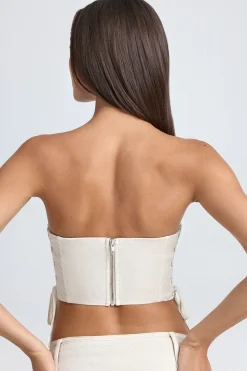 Oh Polly Co-Ords | Tops^Bandeau Lace-Up Corset Crop Top in Ecru