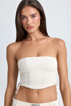 Oh Polly Co-Ords | Tops^Bandeau Lace-Up Corset Crop Top in Ecru