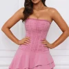 Oh Polly Party Dresses | Birthday^Bandeau Lace-Up Corset Mini Dress in Mauve