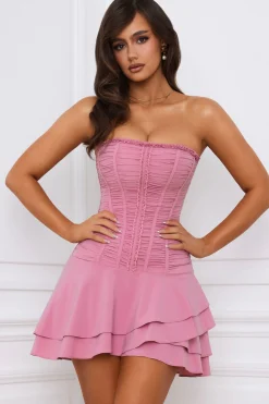 Oh Polly Party Dresses | Birthday^Bandeau Lace-Up Corset Mini Dress in Mauve