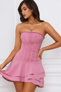 Oh Polly Party Dresses | Birthday^Bandeau Lace-Up Corset Mini Dress in Mauve