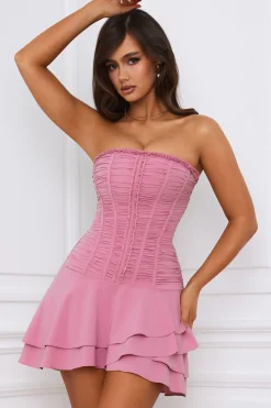 Oh Polly Party Dresses | Birthday^Bandeau Lace-Up Corset Mini Dress in Mauve