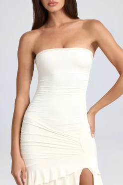 Oh Polly Bride To Be | Homecoming Dresses^Bandeau Ruched Ruffle-Trim Maxi Dress in Ivory