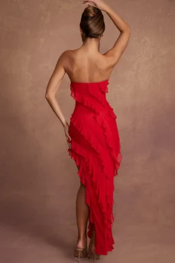 Oh Polly Wedding Guest | Party Dresses^Bandeau Ruffle Detail Maxi Dress in Red