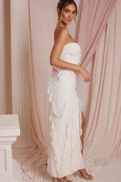 Oh Polly Party Dresses | Bride To Be^Bandeau Ruffle Detail Maxi Dress in Ivory