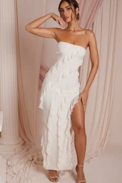 Oh Polly Party Dresses | Bride To Be^Bandeau Ruffle Detail Maxi Dress in Ivory