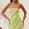 Oh Polly Mesh Dresses^Bandeau Ruffle Detail Mini Dress in Lime Green LimeGreen