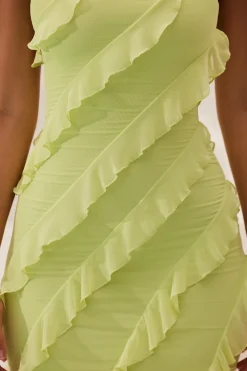 Oh Polly Mesh Dresses^Bandeau Ruffle Detail Mini Dress in Lime Green LimeGreen